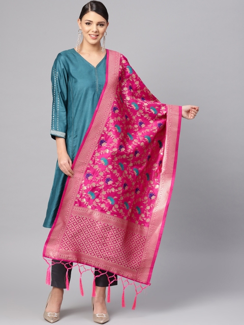 

SUTRAM Pink & Golden Zari Woven Design Banarasi Dupatta