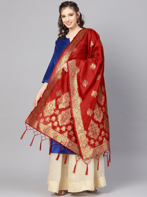 

SUTRAM Red & Golden Zari Work Banarasi Dupatta
