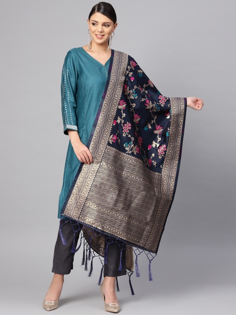

SUTRAM Navy Blue & Golden Zari Woven Design Banarasi Dupatta
