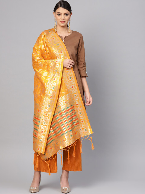 

SUTRAM Mustard & Golden Zari Work Banarasi Dupatta