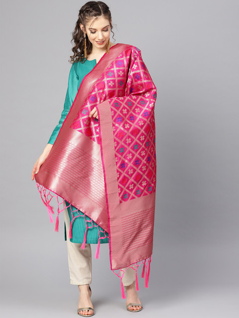 

SUTRAM Pink & Golden Zari Woven Design Banarasi Dupatta