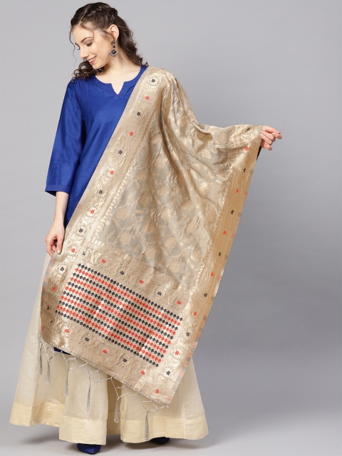 

SUTRAM Grey & Golden Zari Work Banarasi Dupatta