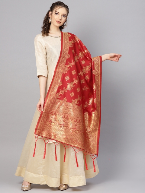 

SUTRAM Red & Golden Zari Woven Design Banarasi Dupatta
