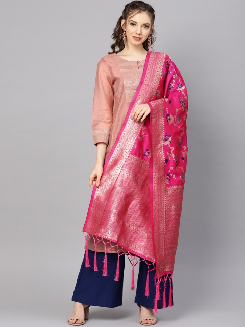 

SUTRAM Pink & Golden Zari Work Banarasi Dupatta
