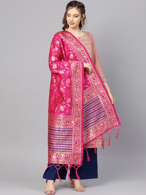 

SUTRAM Pink & Golden Zari Work Banarasi Dupatta