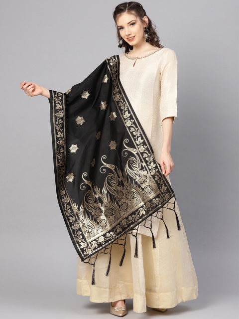 

SUTRAM Black & Golden Zari Woven Design Banarasi Dupatta