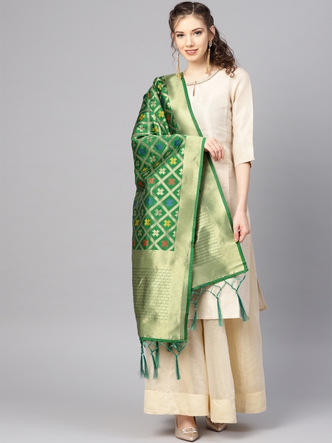 

SUTRAM Green & Golden Zari Woven Design Banarasi Dupatta