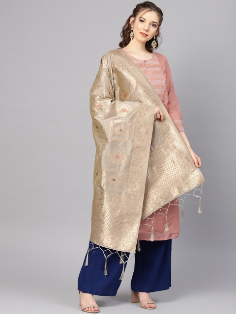 

SUTRAM Grey & Golden Zari Work Banarasi Dupatta