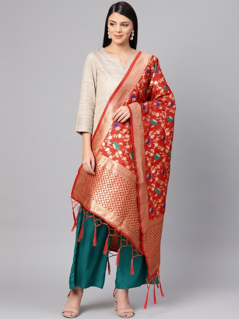 

SUTRAM Red & Golden Zari Work Banarasi Dupatta