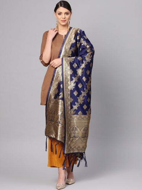 

SUTRAM Navy Blue & Golden Zari Work Banarasi Dupatta