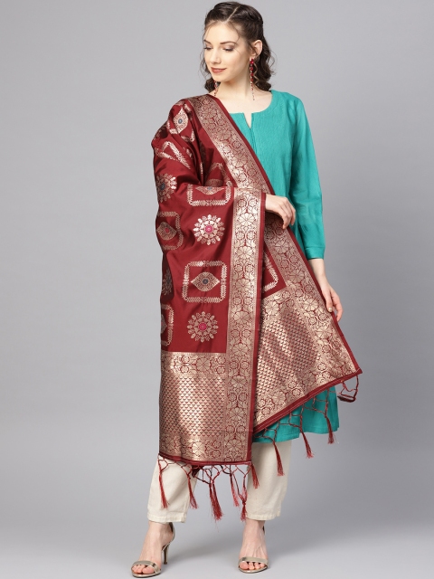 

SUTRAM Maroon & Golden Woven Design Dupatta