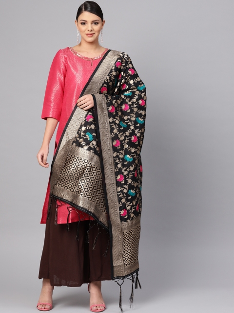 

SUTRAM Black & Golden Woven Design Dupatta