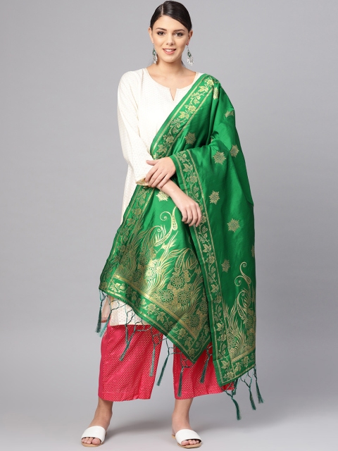 

SUTRAM Green & Golden Zari Work Banarasi Dupatta