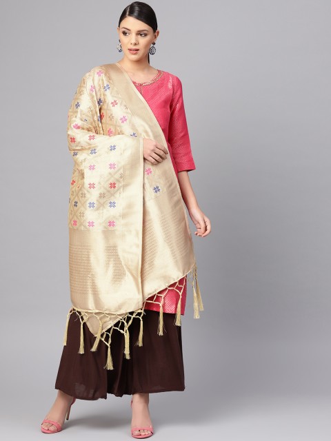

SUTRAM Cream-Coloured & Golden Woven Design Dupatta