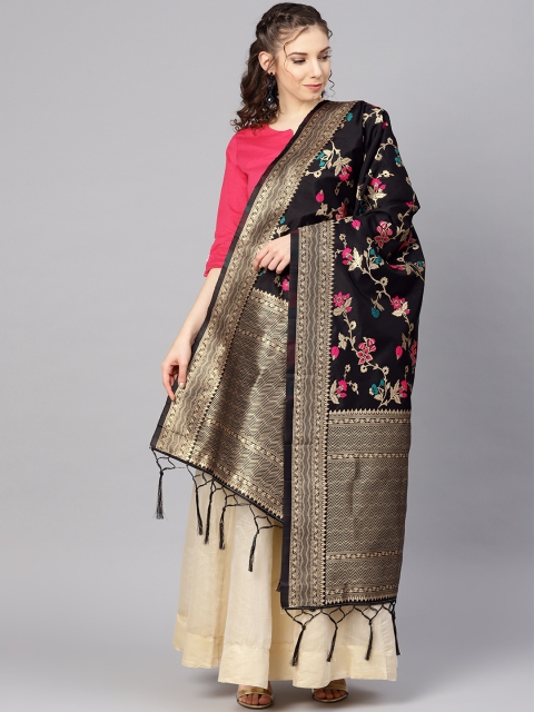 

SUTRAM Black & Golden Zari Work Banarasi Dupatta