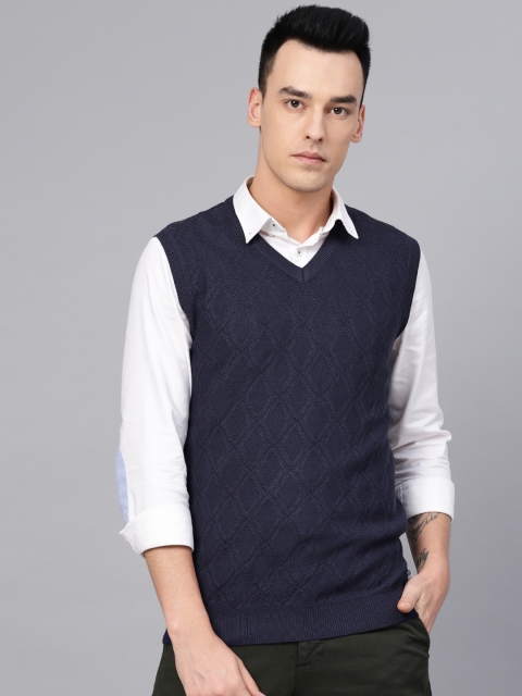 

Van Heusen Men Navy Blue Self Design Sweater Vest
