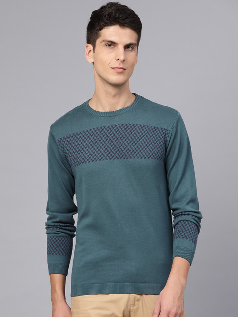 

Van Heusen Men Teal Blue Solid Sweater, Green