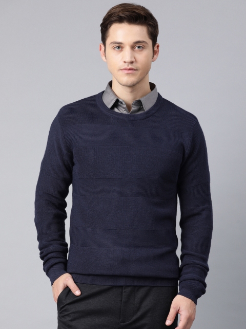 

Van Heusen Men Navy Blue Self-Striped Sweater