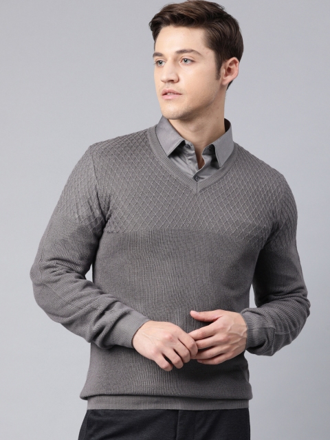 

Van Heusen Men Grey Woven Design Sweater