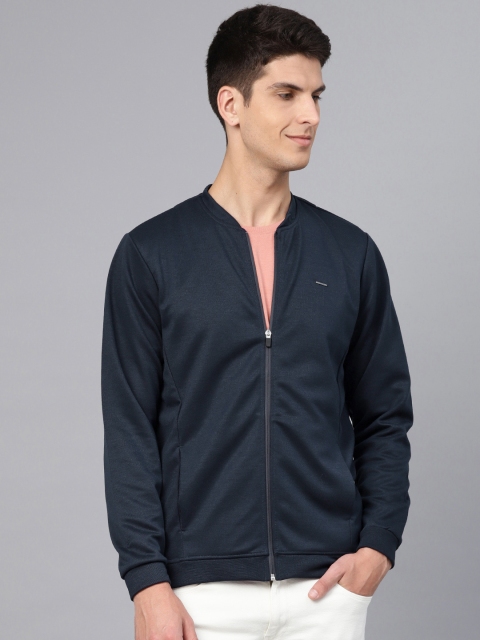 

Van Heusen Men Navy Blue Solid Slim Fit Bomber Jacket