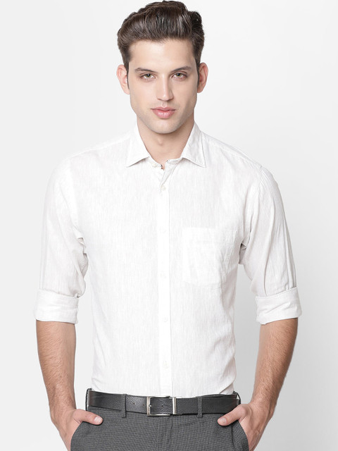 

CAVALLO by Linen Club Men Cotton Linen Off-White Regular Fit Solid Sustainable Formal Shirt