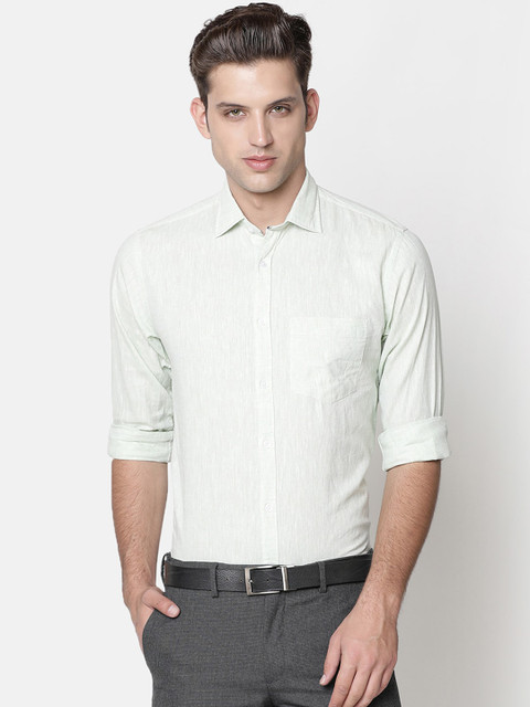 

CAVALLO by Linen Club Men Cotton Linen Green Regular Fit Solid Sustainable Formal Shirt