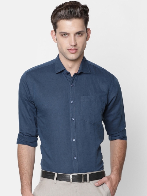 

CAVALLO by Linen Club Men Cotton Linen Navy Blue Regular Fit Solid Sustainable Formal Shirt