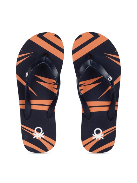 

United Colors of Benetton Men Navy Blue & Orange Printed Thong Flip-Flops