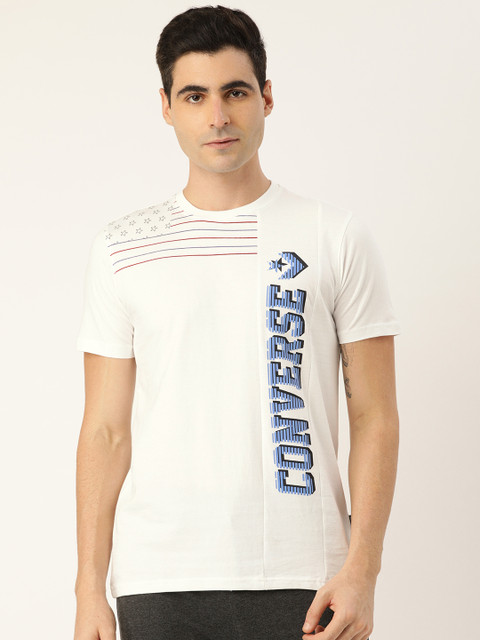 

Converse Men White & Blue Printed Round Neck T-shirt