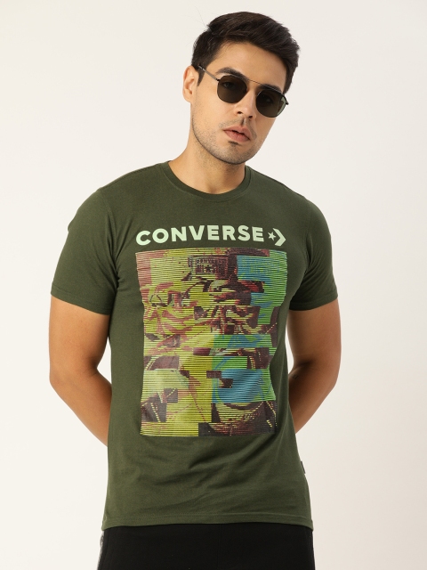 

Converse Men Olive Green Printed Glow in the Dark Round Neck T-shirt