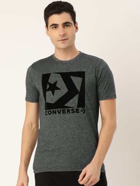 

Converse Men Grey Melange & Black Printed Round Neck T-shirt