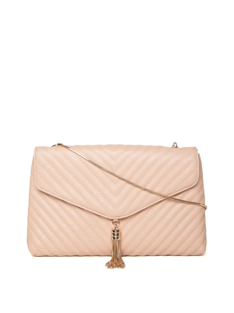 

Forever New Peach-Coloured Quilted Envelope Clutch with Tasselled Detail