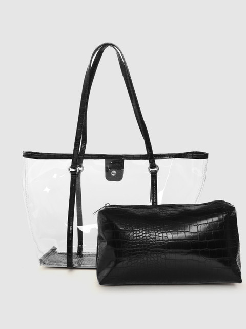 

Forever New Transparent & Black Solid Shoulder Bag with Croc Textured Pouch