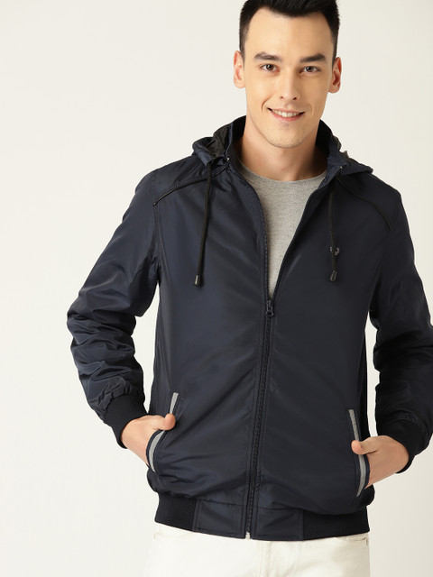 

Allen Solly Sport Men Navy Blue Solid Hooded Bomber Jacket