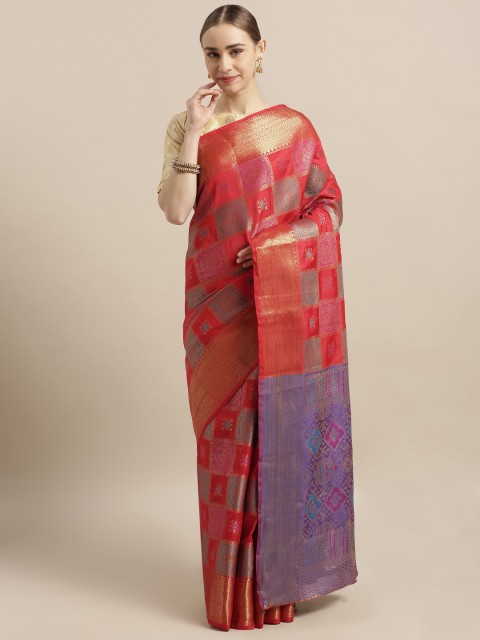 

Satrani Purple & Golden Poly Silk Woven Design Patola Saree