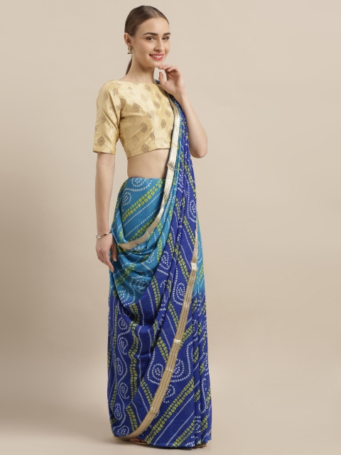 

Satrani Navy Blue Poly Georgette Printed Bandhani Saree