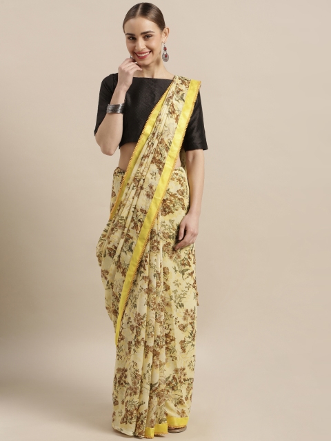 

Satrani Yellow & Brown Poly Georgette Printed Saree