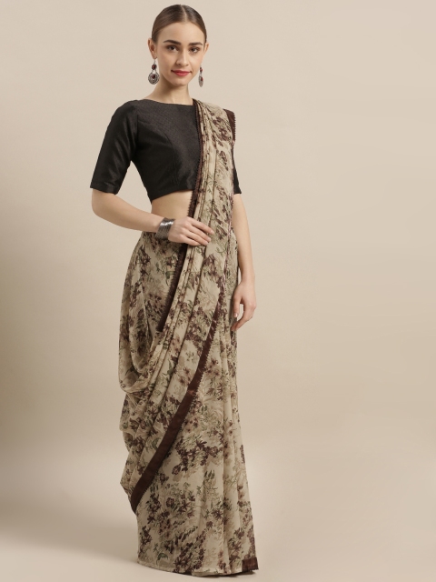 

Satrani Brown & Beige Poly Georgette Printed Saree