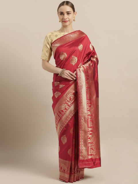 

Satrani Red & Golden Poly Silk Woven Design Banarasi Saree