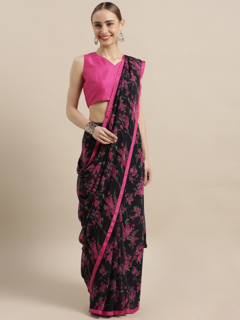 

Satrani Navy Blue & Pink Poly Chiffon Printed Saree