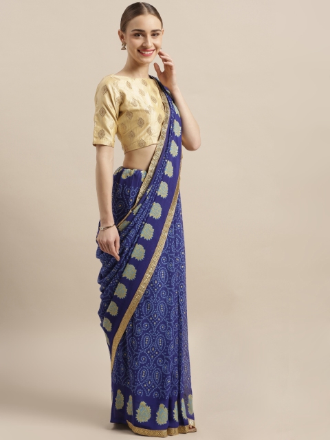 

Satrani Navy Blue Poly Georgette Printed Bandhani Saree