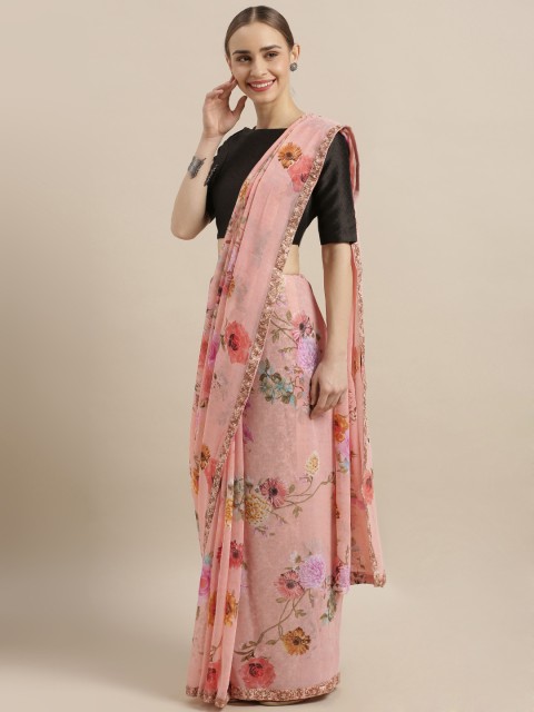 

Satrani Pink Embroidered Poly Silk Saree