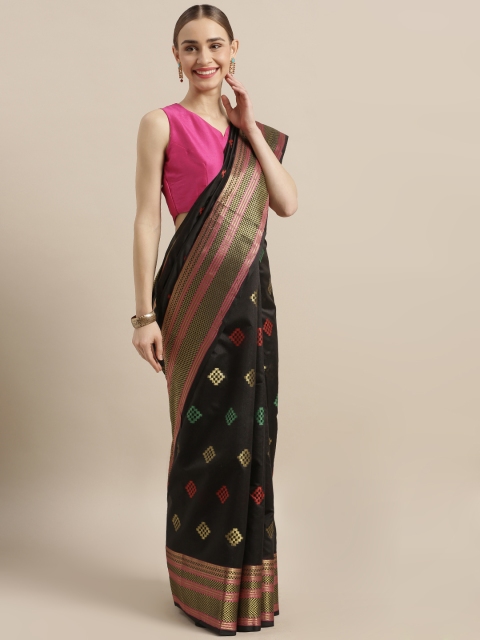 

Satrani Black & Gold-Toned Poly Silk Woven Design Kanjeevaram Saree