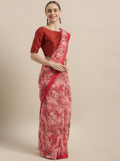 

Satrani Pink & Red Poly Georgette Printed Saree