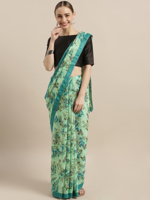 

Satrani Green & Turquoise Blue Poly Georgette Printed Saree