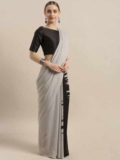 

Satrani Grey & Black Poly Georgette Solid Saree