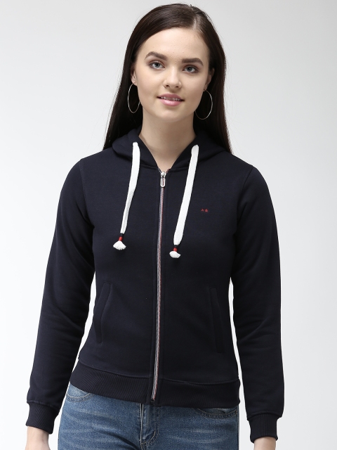 

Okane Women Navy Blue Solid Hooded Sweatshirt