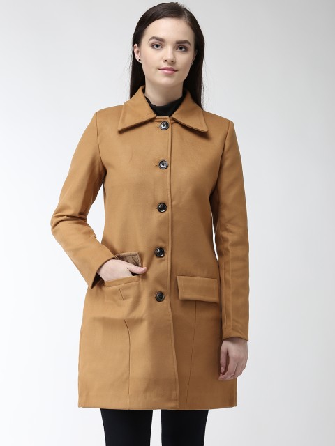 

Okane Women Brown Solid Tailored Fit Hip Length Overcoat