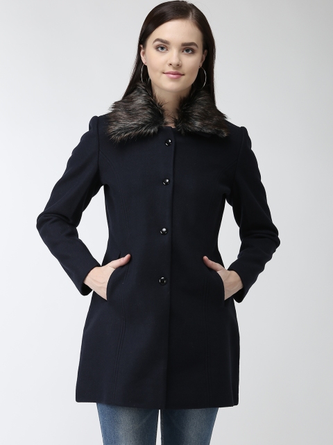 

Okane Women Navy Blue Solid Coat