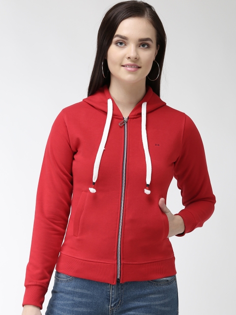 

Okane Women Red Solid Hooded Sweatshirt